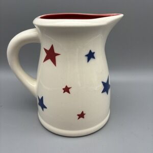 Americana Patriotic Red Blue Star Pitcher By Terramoto San Francisco 7"
